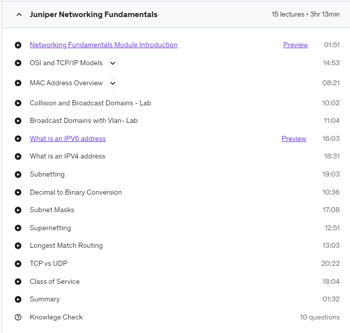 Juniper JNCIA JN0-104 network fundermentals